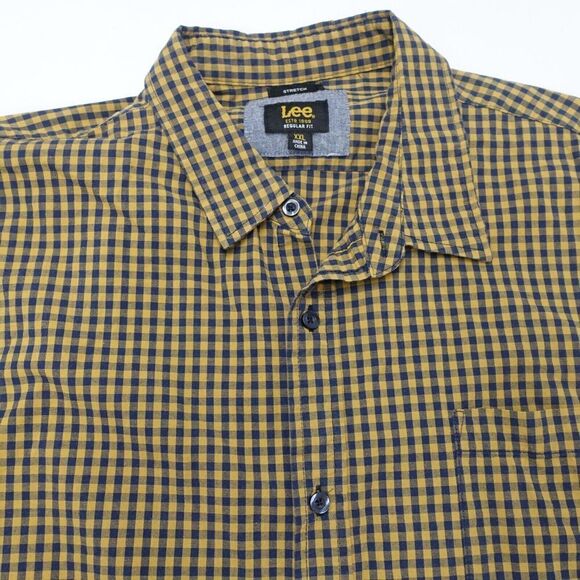 Lee Shirt Men's 2XL Mustard Navy Check Stretch Regular Fit Long Sleeve Button-Up - Picture 2 of 7